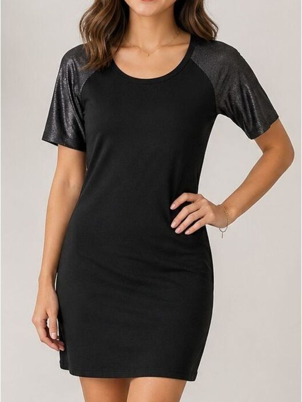 LuLaRoe Julia Elegant Collection XS Black Metallic Silver Sleeve Dress 2016